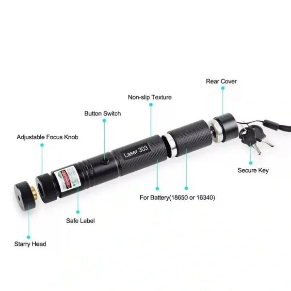 Green Laser Pointer Rechargeable - High-Power, Long-Range Laser - 10 Km, with charging adapter