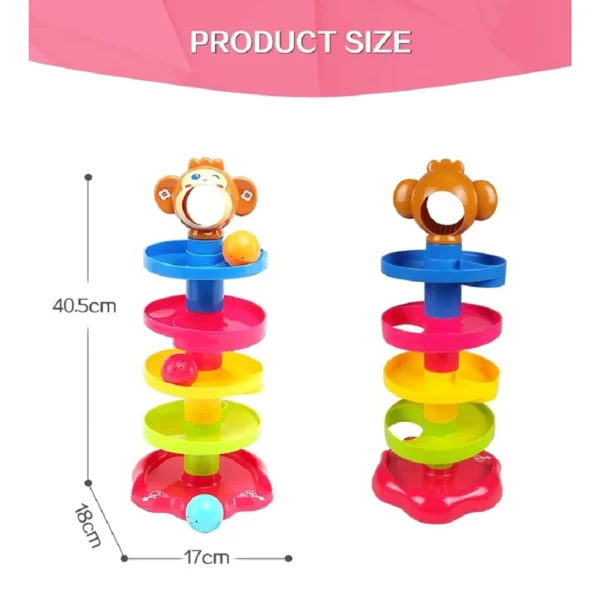 Rolling Ball Drop Tower Toy – 5-Layer Stack & Roll Ramp with 3 Rattle Balls for Babies & Toddlers (Multicolor)