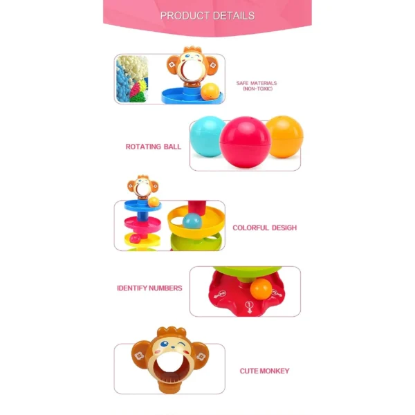 Rolling Ball Drop Tower Toy – 5-Layer Stack & Roll Ramp with 3 Rattle Balls for Babies & Toddlers (Multicolor)